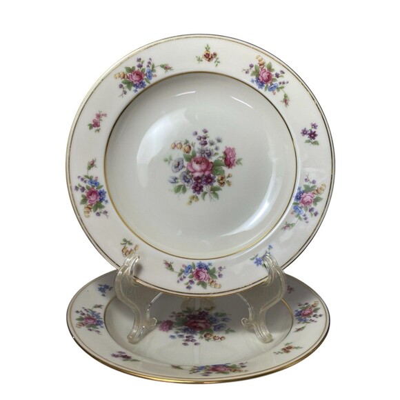 Tirschenreuth Queen's Rose Smooth #4416 Rimmed Soup Bowl Multi Floral Gold Trim - Picture 2 of 7